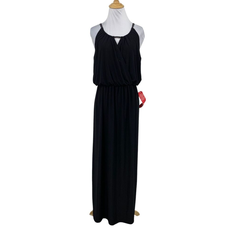 Nic&Dom Dress Womens L Large Black Cutout Front Stretch Sleeveless Blouson Maxi